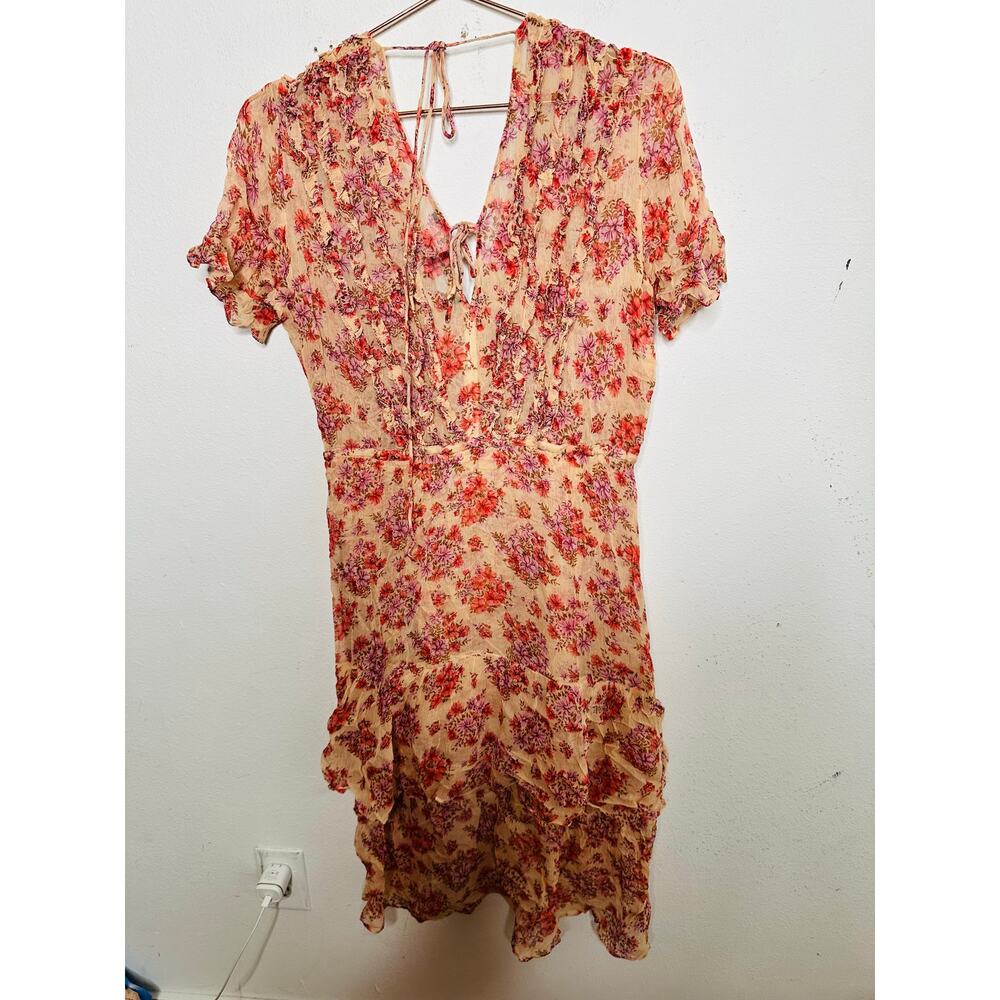 THE KOOPLES Pink Floral Ruffle Hemline Midi Tie Back Floral Frill Dress sz 1 - Picture 3 of 16